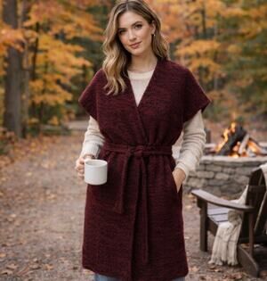 Alice + Olivia 'Augustina' Kimono Wrap Cardigan Merlot Knit Alpaca Wool Size: M